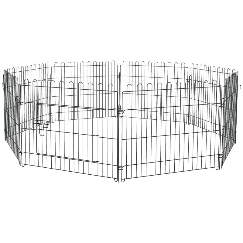 PawHut Recinto per Cani e Cuccioli 8 Pannelli in Acciaio, Gabbia per Cani, Box per Animali Domestici da Interno e Esterno, Ø180x61 cm, Nero