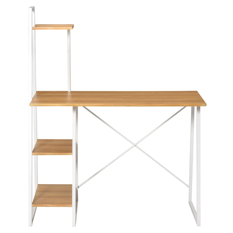 HOMCOM Scrivania per Camera e Ufficio con 3 Mensole Salvaspazio, in MDF e Metallo, Color Legno, 104x50x128cm