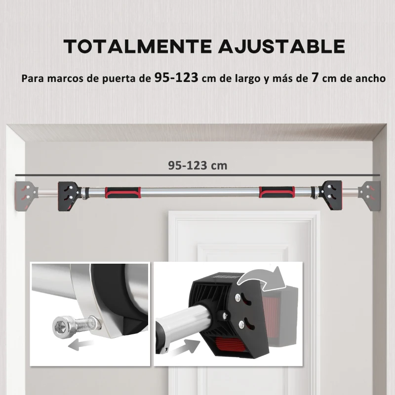 SPORTNOW Barra para hacer Dominadas para Puerta Ajustable de 95 cm a 123 cm Carga 200 kg para Ejercicio y Entrenamiento Negro