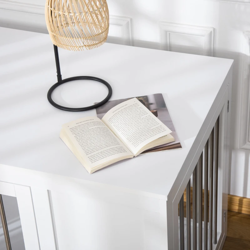 PawHut 2-in-1 Dog Cage and Side Table, with Two Lockable Doors, for Medium  Large Dogs - White