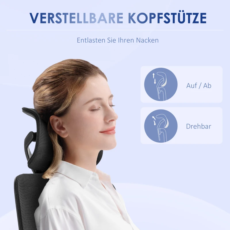 Vinsetto Bürostuhl Computerstuhl, 1 Kopfstütze, klappbare Armlehnen, 62 cm x 58 cm x 133 cm, Schwarz
