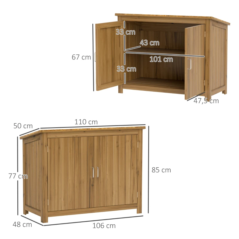 Outsunny Gartenschrank, Holzkommode mit 2 Regalen für Garten, Terrasse, Wetterfest, 110 x 50 x 85 cm, Braun(m-3)