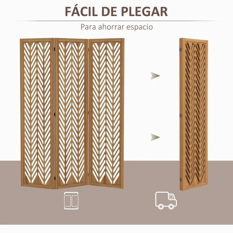 HOMCOM Separador de Ambientes Plegable de 3 Paneles 120x1,7x170 cm Biombo de Madera con Patrones Geométricos Natural