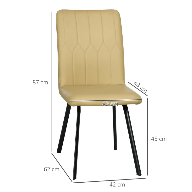 HOMCOM Pack de 2 Sillas de Comedor Modernas Sillas de Cocina de Cuero PU con Respaldo Acolchado Patas de Acero 42x62x87cm Caqui