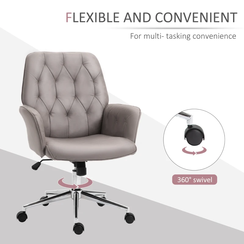 Vinsetto Office Desk Chair, Microfibre Vanity Chair with Adjustable Height, Armrest, Swivel Chair for Home, Light Grey