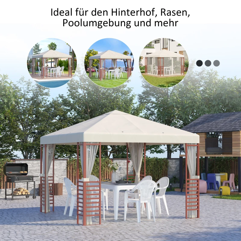 Outsunny Gartenpavillon, bis 15 Personen, Softtop, Fliegennetze, Stahlrahmen, beige, 296 x 296 x 260 cm