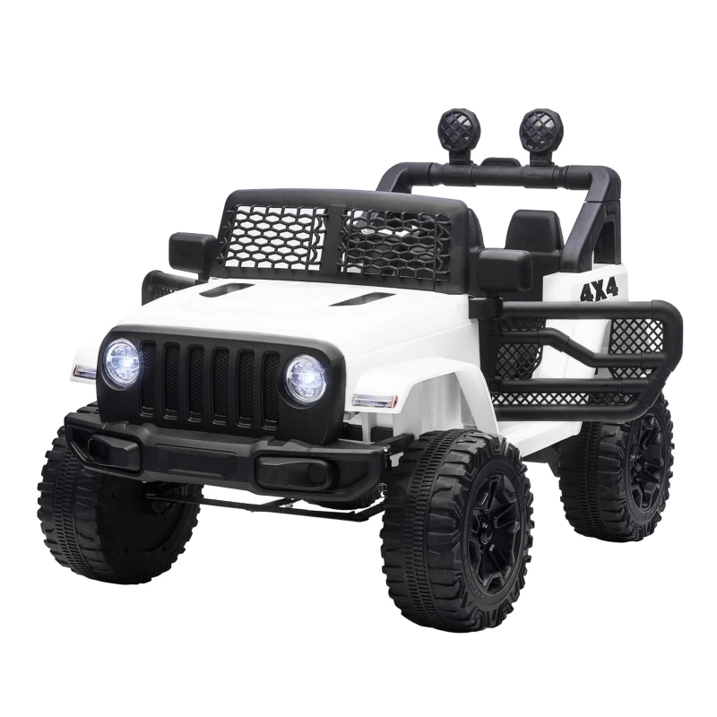 HOMCOM Coche Eléctrico para Niños de +3 Años Vehículo Todoterreno de Batería 12V con Control Remoto 100x65x72 cm Blanco