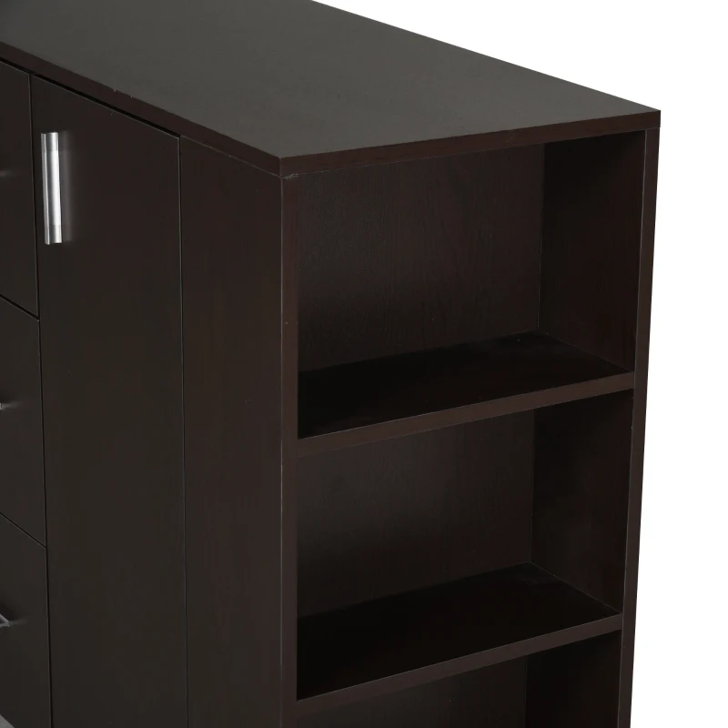 HOMCOM Sideboard, Kommode, Beistellschrank, Standschrank mit 2 Türen und 3 Schubladen, Dunkelkaffee, Spanplatte, 120 x 38 x 84 cm
