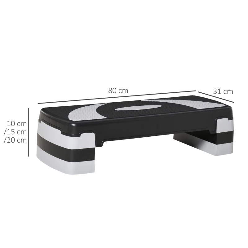 HOMCOM Stepper Fitness Aérobic hauteur réglable 10/15/20 cm surface antidérapante 80 x 31 x 20 cm noir gris