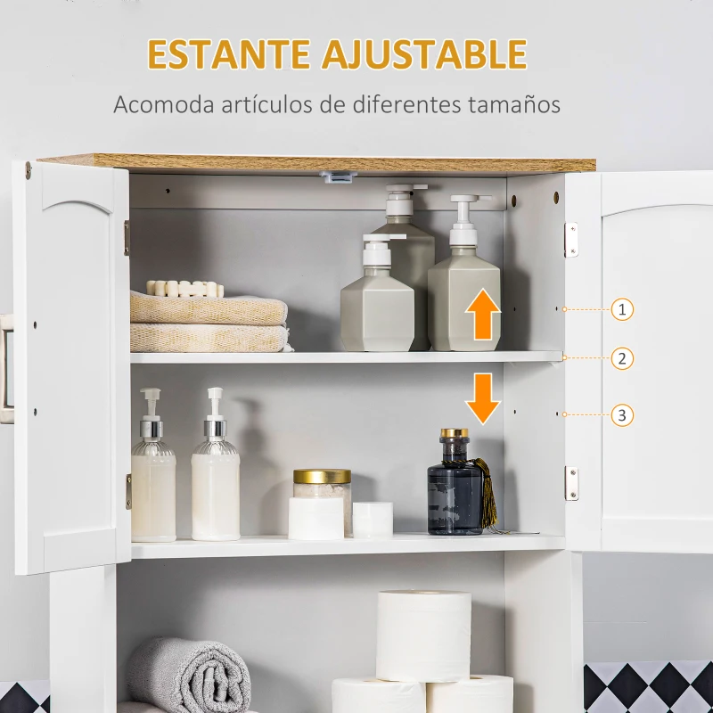 kleankin Mueble sobre Inodoro Armario Alto para Lavadora con Balda Interior Ajustable para Baño WC 64x22x165 cm Blanco