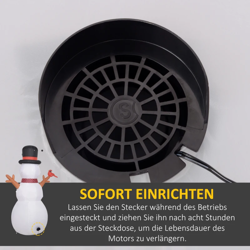 Outsunny Großer Schneemann, 2,40 m, Weihnachtsdeko, mit LEDs, selbstaufblasend, Polyester