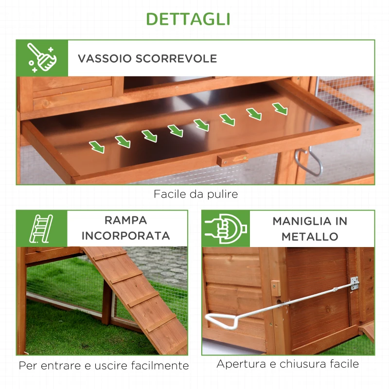 PawHut Pollaio per Galline Ovaiole da Esterno con Tetto Apribile e Recinto in Legno, 168x110.5x101.5 cm