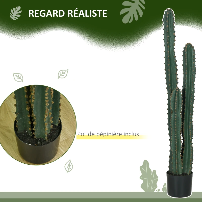 Outsunny Cactus artificiel grand réalisme plante artificielle grande taille dim. Ø 18 x 120H cm vert