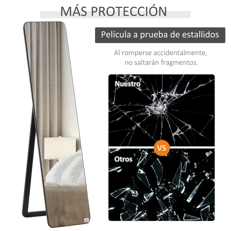 HOMCOM Espejo de Cuerpo Entero Espejo Rectangular de Pie y de Pared con Marco de Madera de Pino Moderno 37x43x156 cm Negro