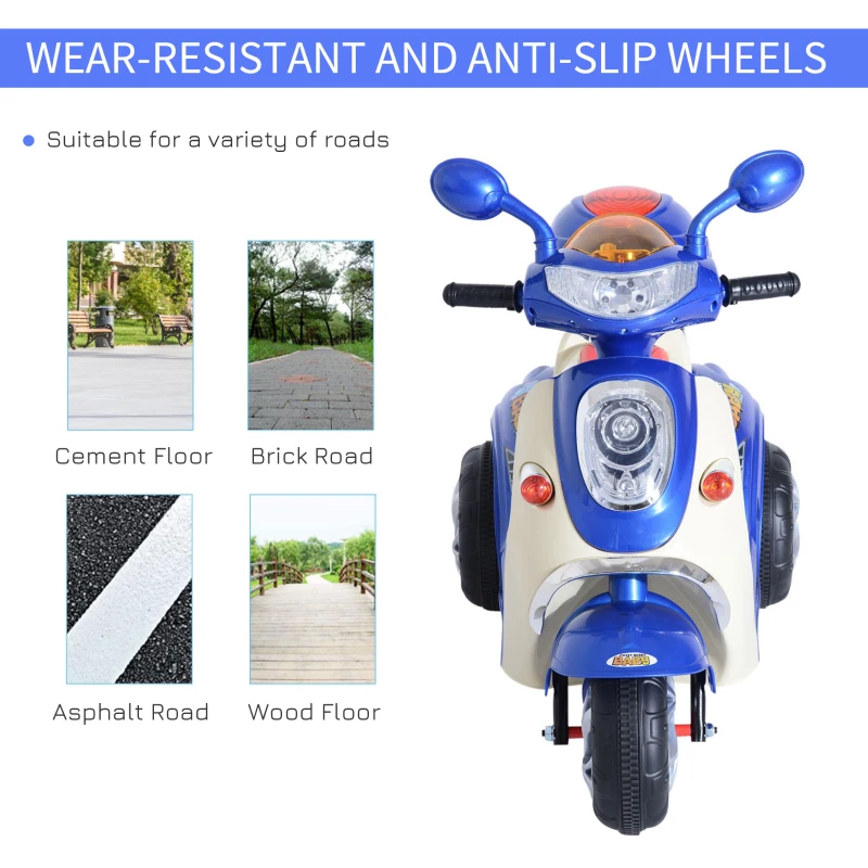HOMCOM Kids Electric Ride On Toy Car 6V Electric Motorbike with Chargeable Battery Headlight and Music for 3-5 Years - Blue