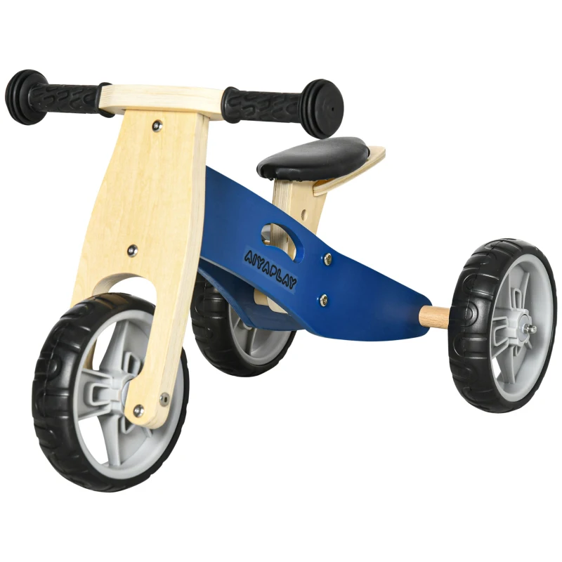 AIYAPLAY Draisienne tricycle vélo d'équilibre en bois 2 en 1 sans pédale pour enfants + 18 mois avec siège réglable 22-26 cm - bleu