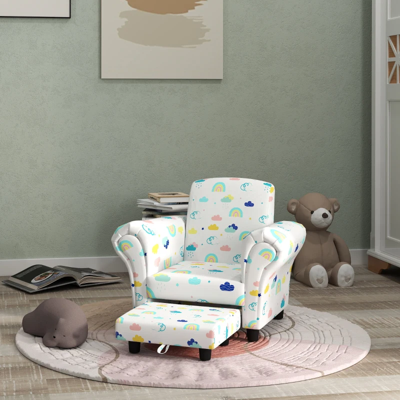 AIYAPLAY 2 Piece Kids Sofa Set with Cloud Design, Wooden Frame, for 1.5-3 Years Old, White