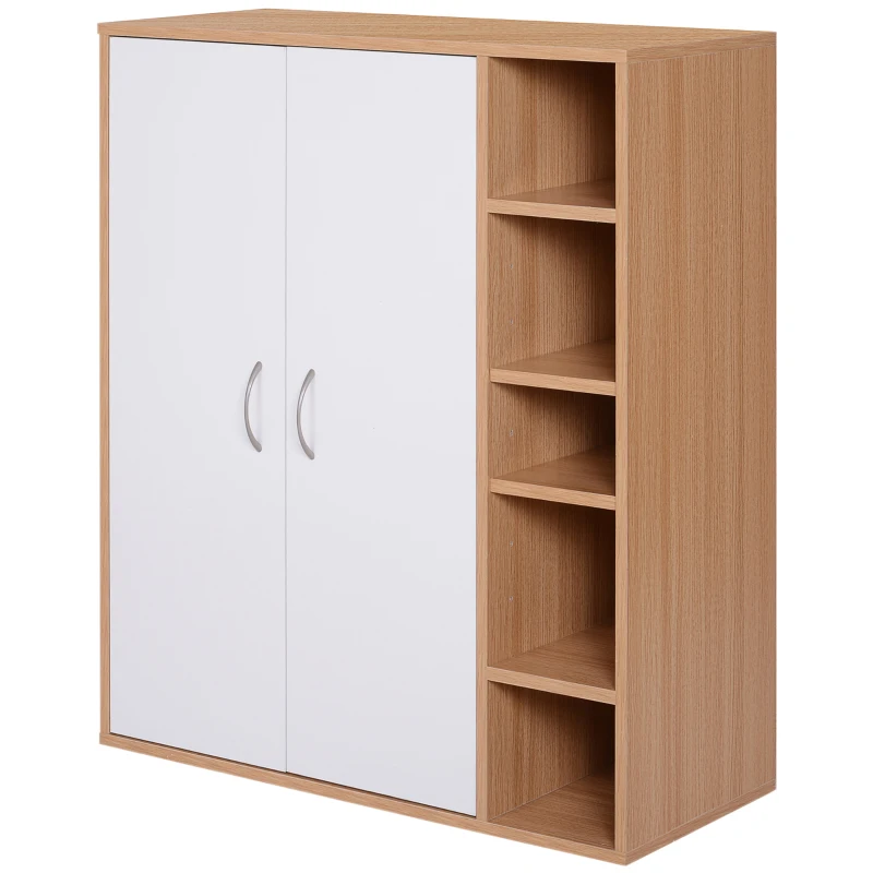 HOMCOM Mehrzweckschrank Standschrank Standregal Dekoschrank Bücherregal Schrank Holz Natur + Weiß 80 x 32 x 91 cm
