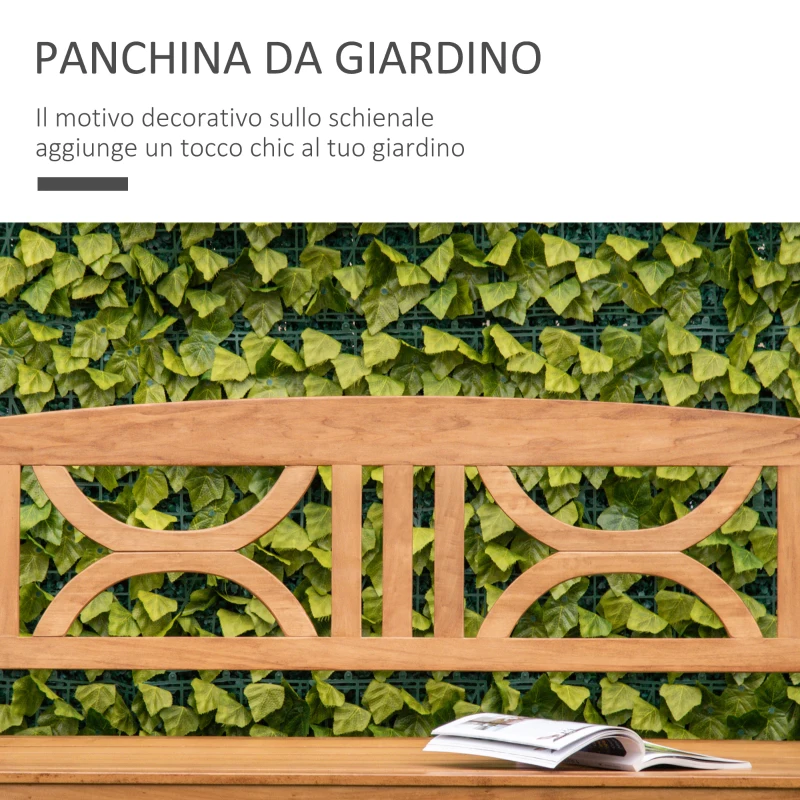 Outsunny Panchina da Giardino in Legno a 2 Posti con Schienale Decorato 123x61x89.5cm, Colore Naturale