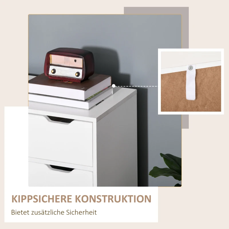 HOMCOM Sideboard mit Schrank und Schubladen Kommode Nachttisch Beistellschrank im skandinavischen Design viel Stauraum MDF Spanplatte Weiß+Natur 90 x 30 x 72 cm
