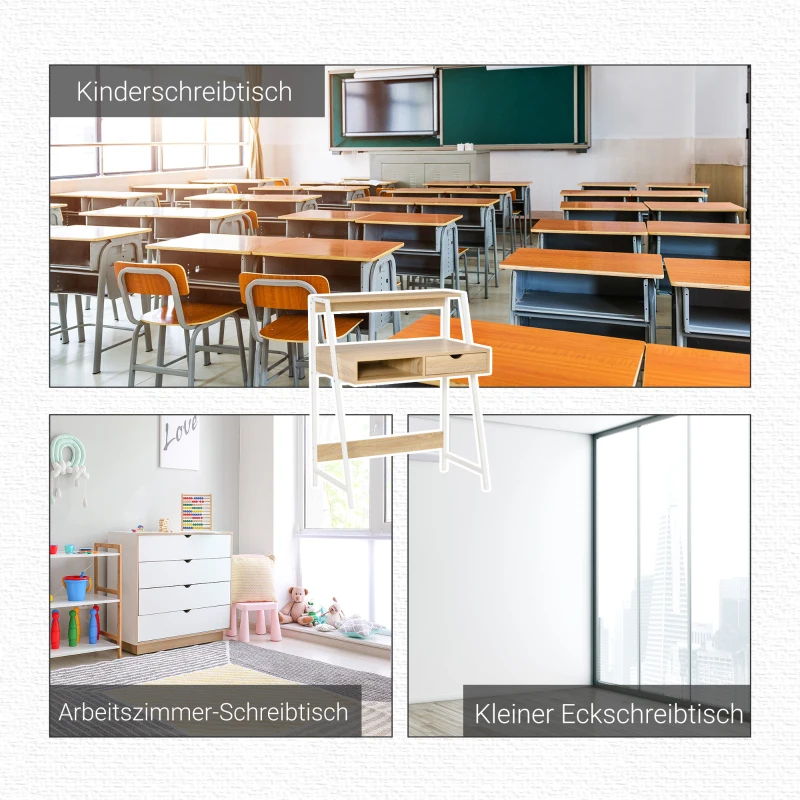 HOMCOM Schreibtisch Bücherregal Computertisch Bürotisch mit Schublade und Regal großer Stauraum E1-Spanplatte Metallrahmen Natur 80 x 50 x 100 cm