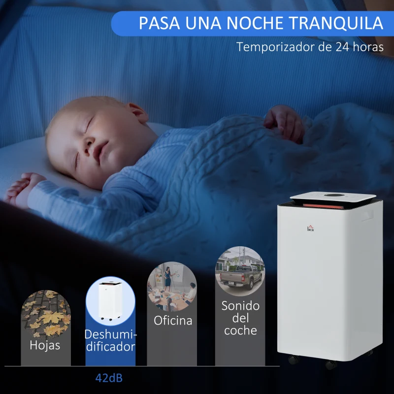 HOMCOM Deshumidificador Eléctrico 10L/día Depósito de Agua 2,5L con 5 Modos 2 Velocidades Temporizador 25x25x50,5cm Blanco