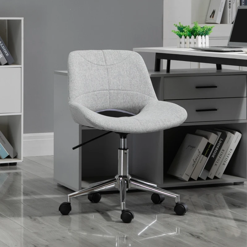 HOMCOM Bürostuhl, höhenverstellbar, um 360° drehbar, bis 110 kg, Metallrahmen, hellgrau, 49 x 56,5 x 73-82,5 cm