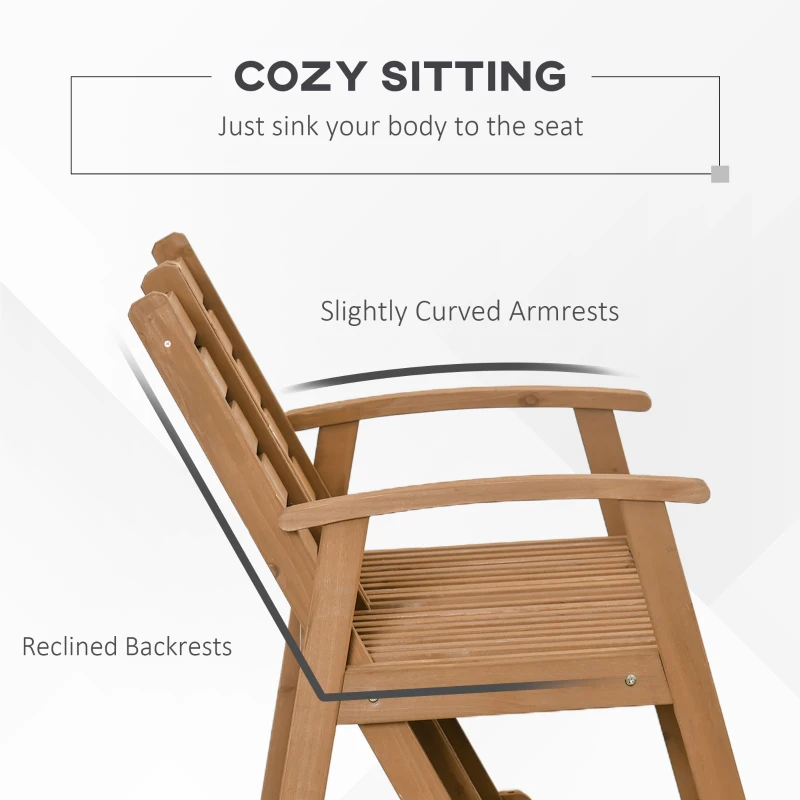 Outsunny Wooden Garden Rocking Bench with Adjustable Backrests, 2-Seater Rustic Rocking Chair Loveseat with Slatted Seat and Armrests