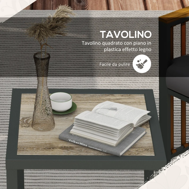 Outsunny Set da Giardino 3 Pezzi in Rattan e Acciaio con 2 Sedie 66x68x68 cm e Tavolino da Caffè 45x45x44 cm