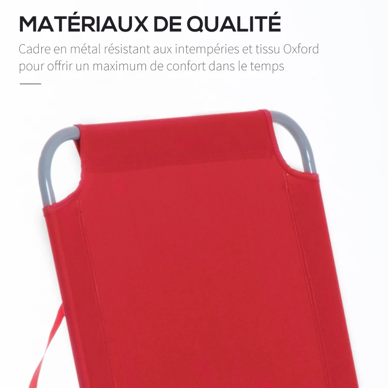 Outsunny Bain de Soleil transat Pliable Dossier réglable Multipositions métal et Polyester Rouge