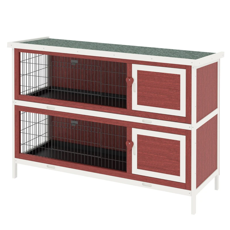 PawHut Bunny Hutch Outdoor 2-Tier Guinea with No-Leak Trays for Indoor and Outdoor 136 x 50 x 93cm - Red