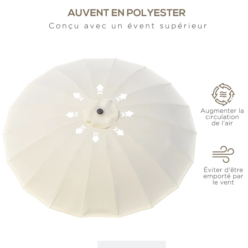Outsunny Parasol droit parasol de jardin inclinable rond avec 18 baleines manivelle mât en métal fibre de verre Ø 2,5 m polyester haute densité beige