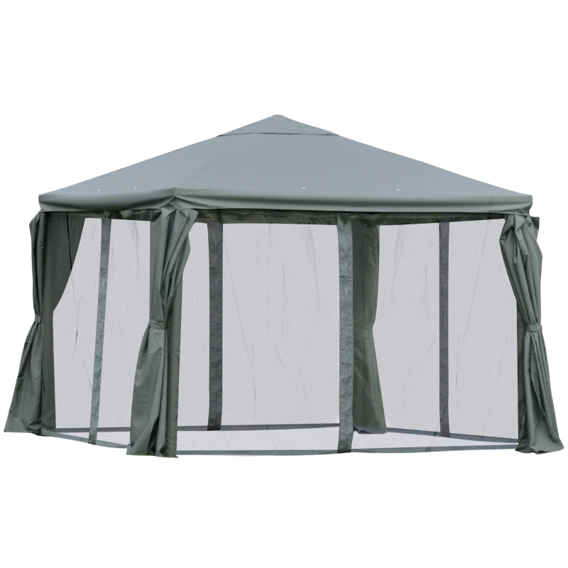 Outsunny 3 x 3(m) Aluminium Garden Gazebo Canopy Party Tent with Netting and Curtains for Lawn, Backyard and Deck