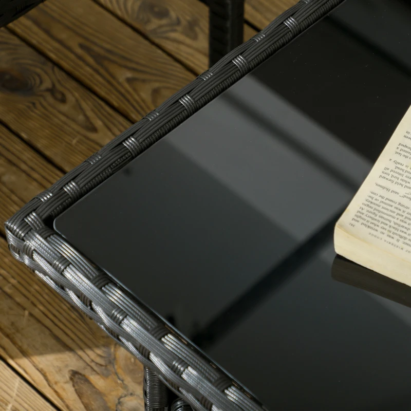 Outsunny Salotto da Esterno Rattan PE con Divano 2 Posti, 2 Poltrone con Cuscini e Tavolino in Vetro, Nero