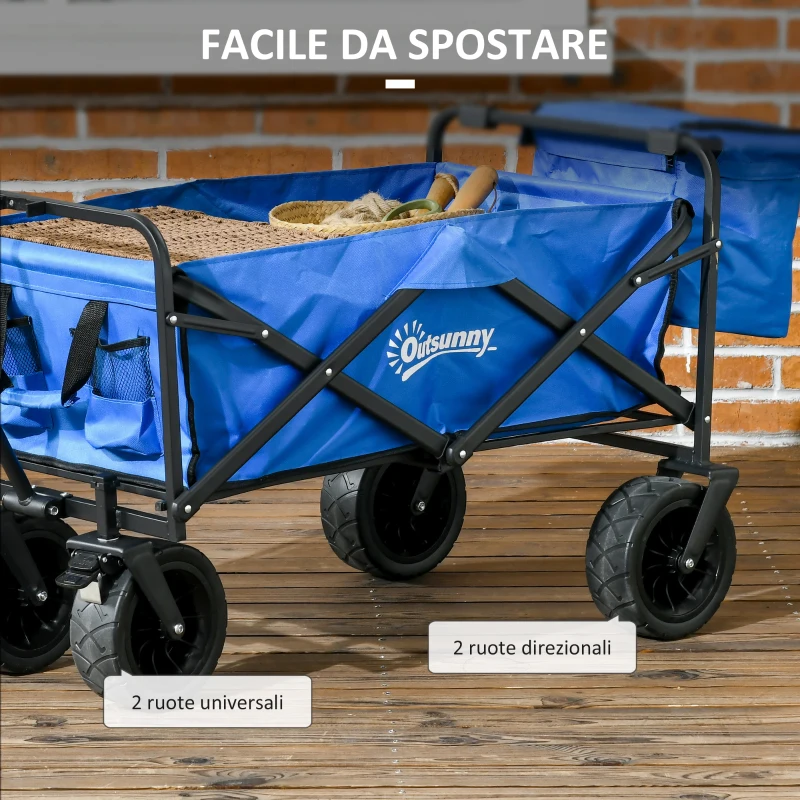 Outsunny Carrello da Giardino 110L con Maniglia Telescopica e Borsa Termica da 15L in Acciaio e Tessuto, Blu
