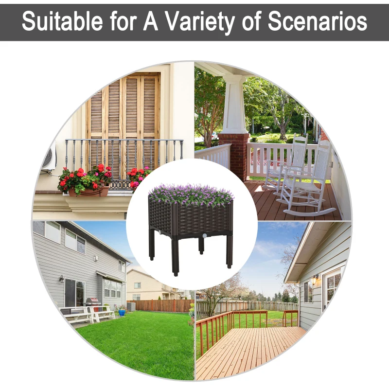 Outsunny 26L Garden Raised Bed Elevated Patio Flower Plant Planter Box PP Vegetables Planting Container, Brown