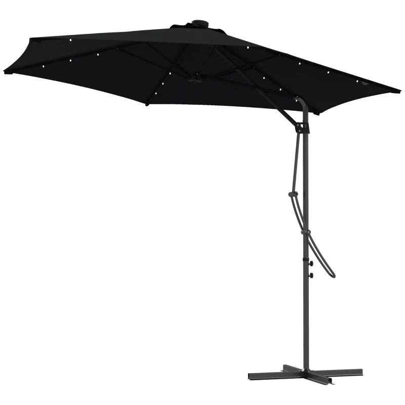 Outsunny 3(m) Solar LED Cantilever Parasol - Black