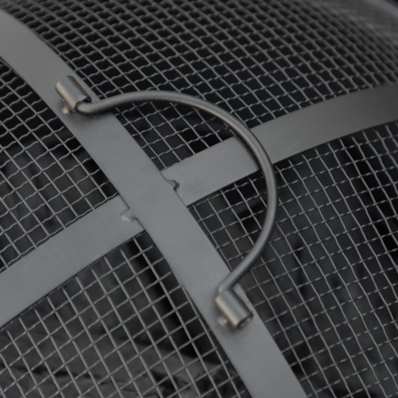 Outsunny Brasero cheminée foyer extérieur rond à bois en métal tisonnier pare-étincelle grille et poignée diamètre 45 cm gris