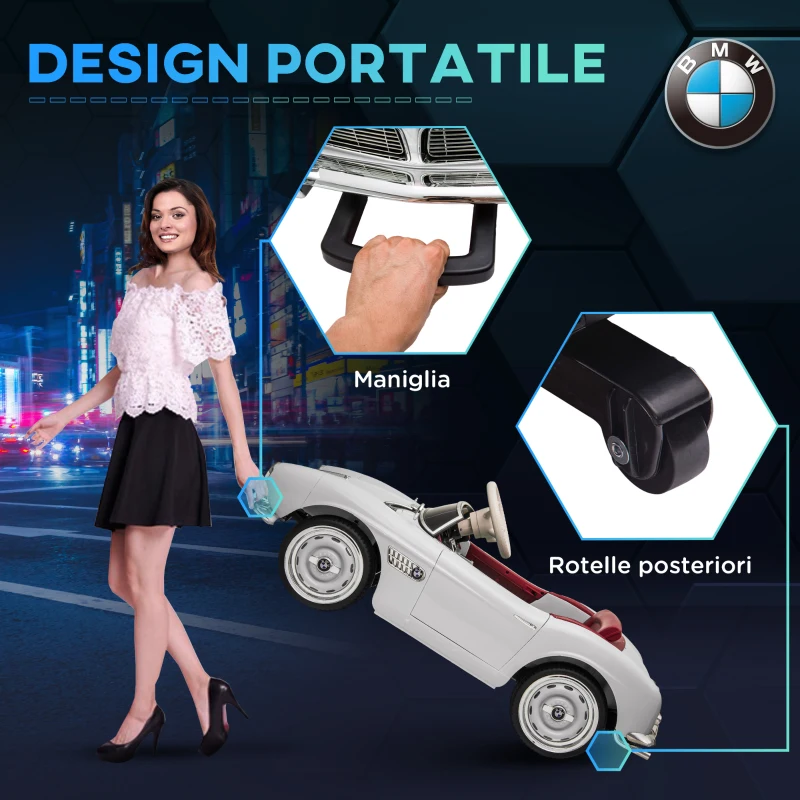 HOMCOM Macchina Elettrica per Bambini a 2 Porte con Licenza BMW 507, con Clacson e Telecomando, 115x55x47 cm, Bianca