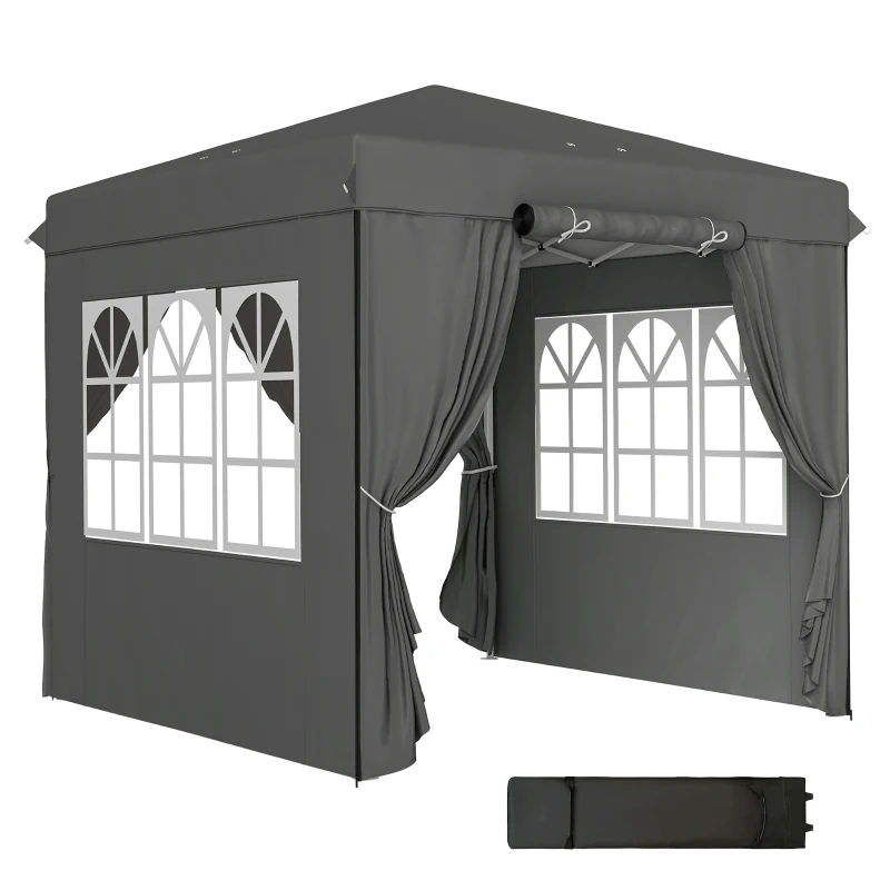 Outsunny 2,5 x 2,5 m Pop-up-Pavillon mit Seitenwänden und Transporttasche, UPF50+ höhenverstellbares Gartenzelt, Dunkelgrau