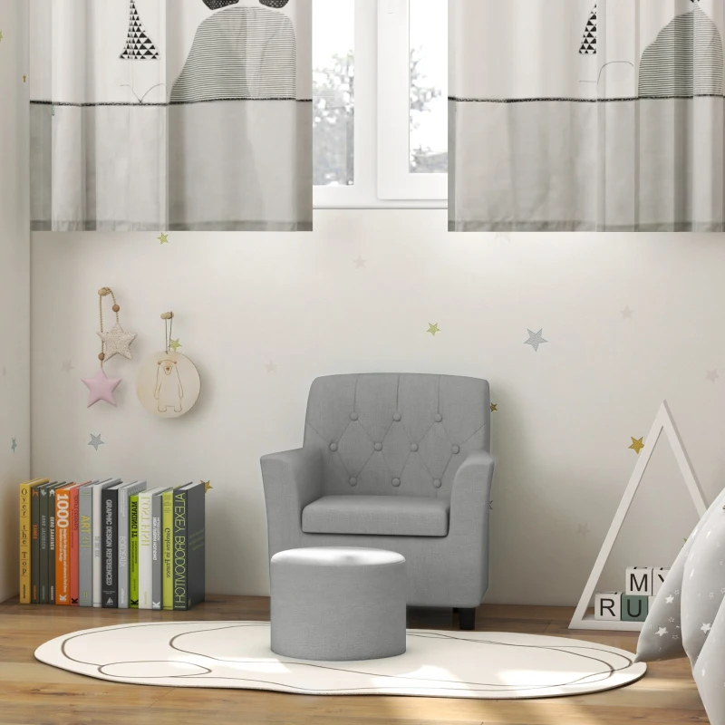 AIYAPLAY Kindersessel mit Hocker, Rückenlehne Diamantmuster, weiche Sitzfläche, Holzrahmen, Grau