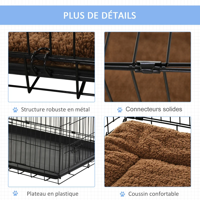 PawHut Cage caisse de transport pliante pour chien poignée, plateau amovible, coussin fourni 92 x 57 x 62,5 cm noir