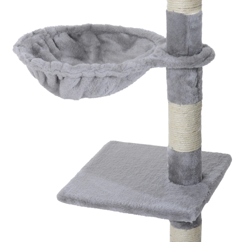 PawHut Torre para Gatos 55x40x125 cm con Postes Escalera Cueva Espaciosa Hamaca y Varias Plataformas Gris