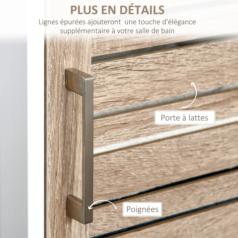 kleankin Meuble colonne rangement de salle de bain bicolore avec étagères et placard porte - dim. 34L x 30l x 172H cm - blanc et aspect bois