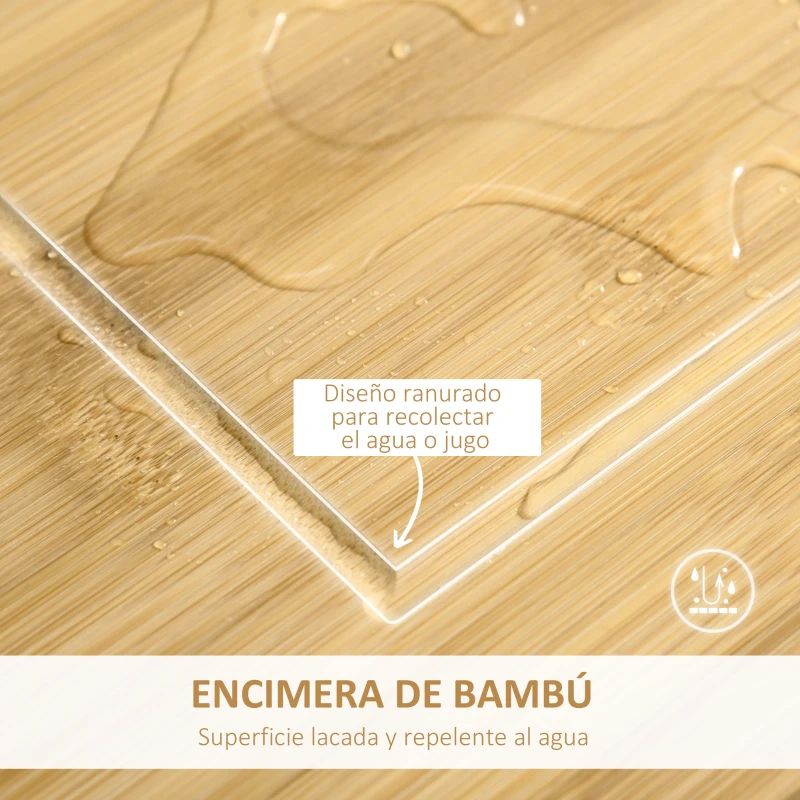 HOMCOM Carrito de Cocina con Ruedas Carro de Almacenamiento Multiuso con Encimera de Bambú Cajón Cesta Metálica y Armario de 2 Puertas de Persiana 58x37x85,5 cm Blanco