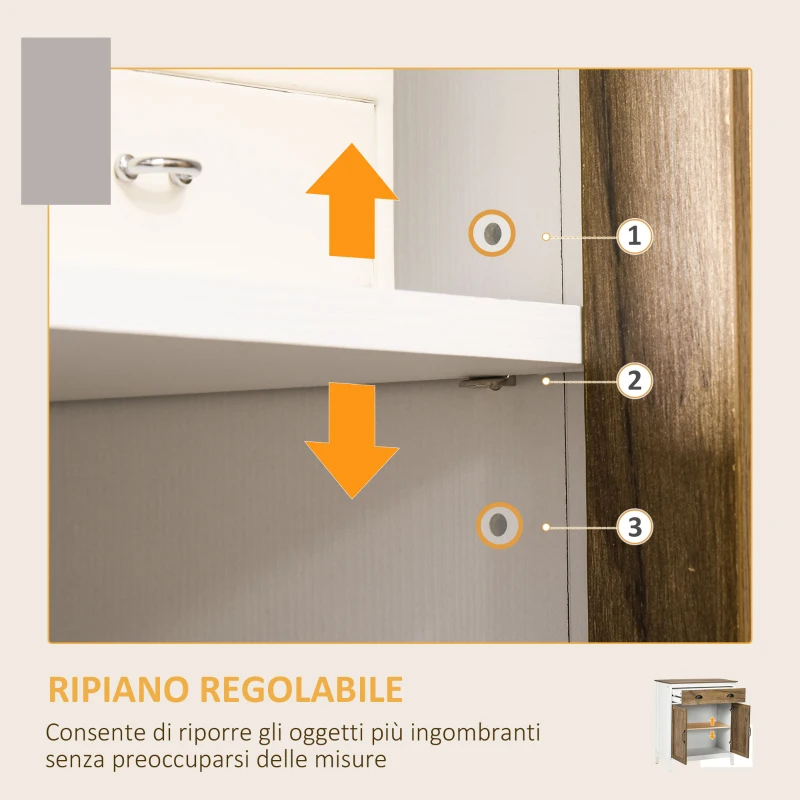 HOMCOM Mobile Multiuso in Truciolato con Armadietto e Cassetto in Stile Rustico, 78.5x39x89.4cm, Bianco