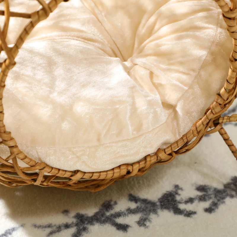 PawHut Niche pour chat lit pour chat panier chat maison de chat en rotin coussin épais Ø 40 x 32 cm marron clair