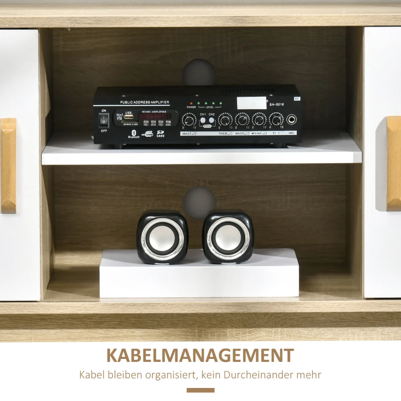 HOMCOM TV-Lowboard Fernsehschrank TV Schrank Fernsehtisch Sideboard mit 2 Schränke und offenen Regale Skandi-Design bis zu 55 Zoll Natur+Weiß 120 x 40 x 55 cm