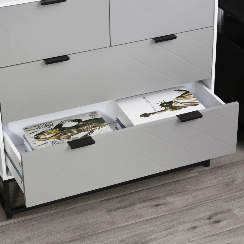 HOMCOM Cómoda de Noche Moderno Cajonera con 4 Cajones y Base Elevada para Dormitorio Salón 80x40x79 cm Blanco y Gris