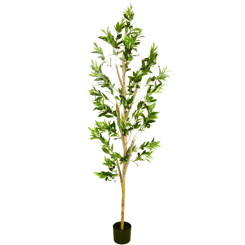 HOMCOM Pianta Artificiale di Ulivo da 180 cm a 12 Rami con Vaso Ø17x14.5 cm, per Interni ed Esterni, Verde